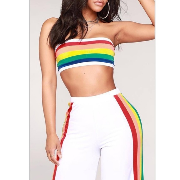 High Rise Wide Leg Pants & Bandeau Rainbow Top - Picture 2 of 7
